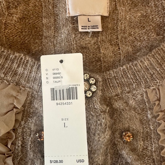 NWT - MAEVE Short-Sleeve Crystal Embellished Ruffled Cardigan Sweater - Size L - Picture 13 of 16